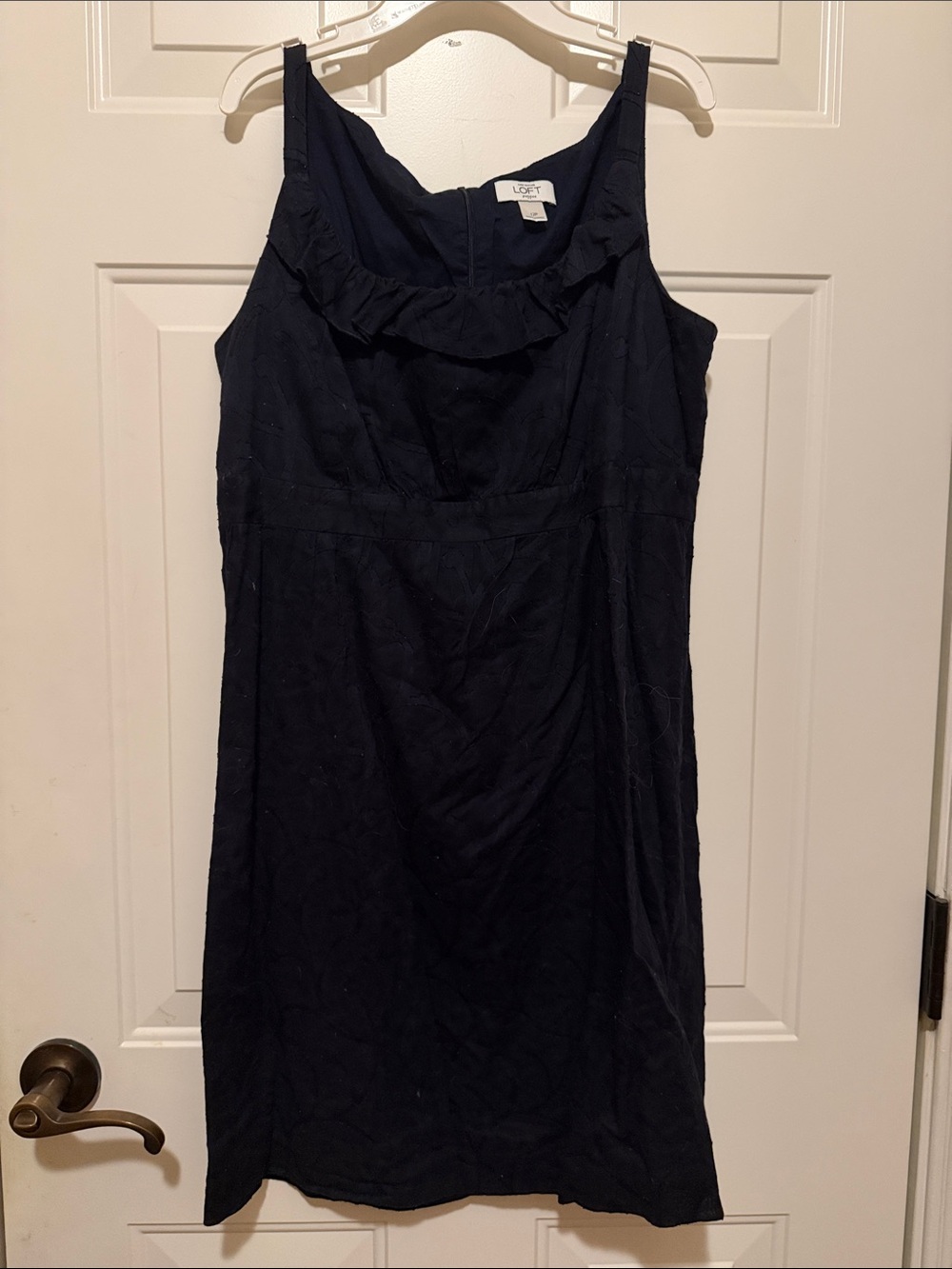 LOFT Navy Ruffle-Trim Sleeveless Midi Dress